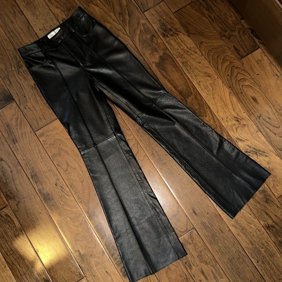 NWT $229 ZARA 100% Genuine Sheep Leather Black Flare Pants Limited Edition Sz XS - Picture 11 of 13